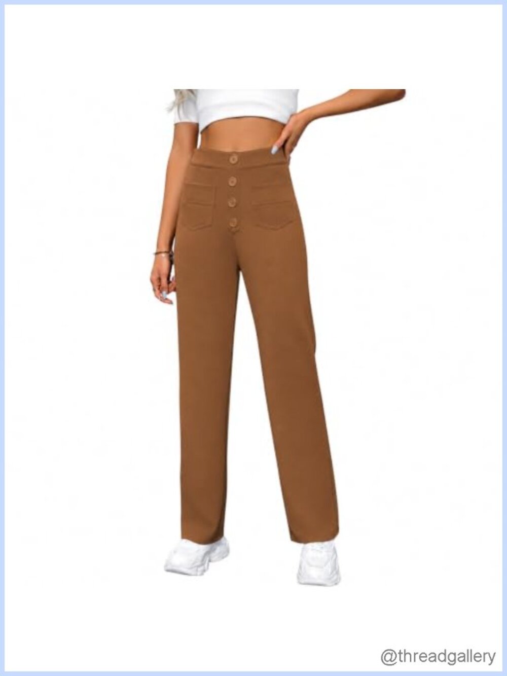 High Rise Straight Leg Office Pants Button Front Stretch Trousers